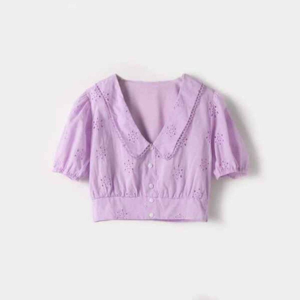 Puff Sleeve Doll Collar Crop Top